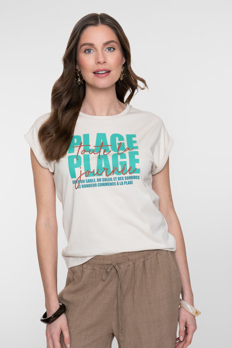 Geisha T-shirt met opvallende print en zomerse uitstraling