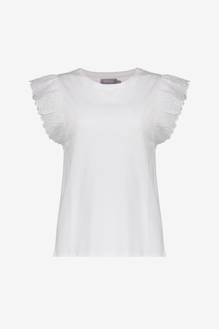 Geisha T-shirt  met sierlijke broderie mouwen