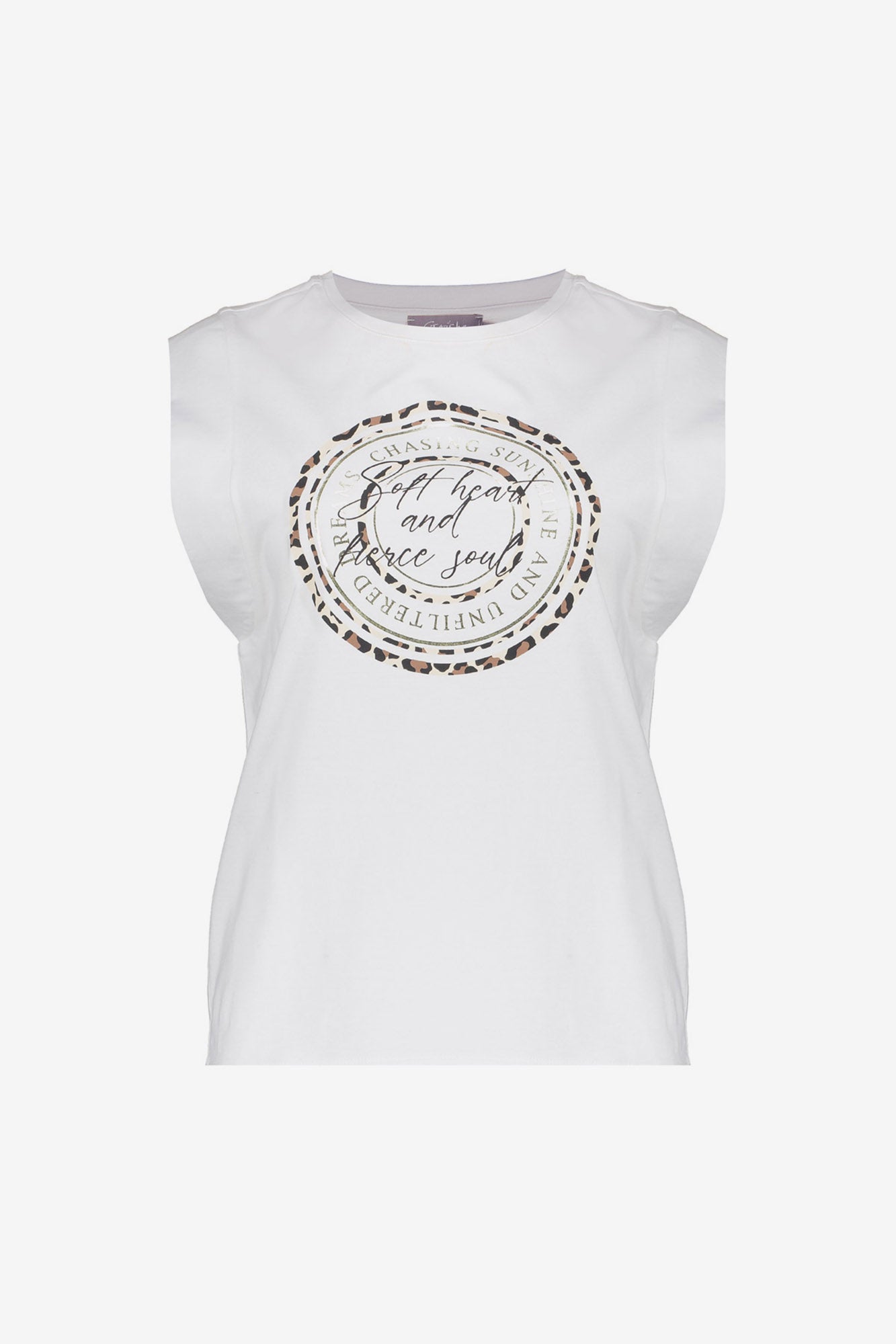 Geisha top met chestprint en moderne mouwinzet