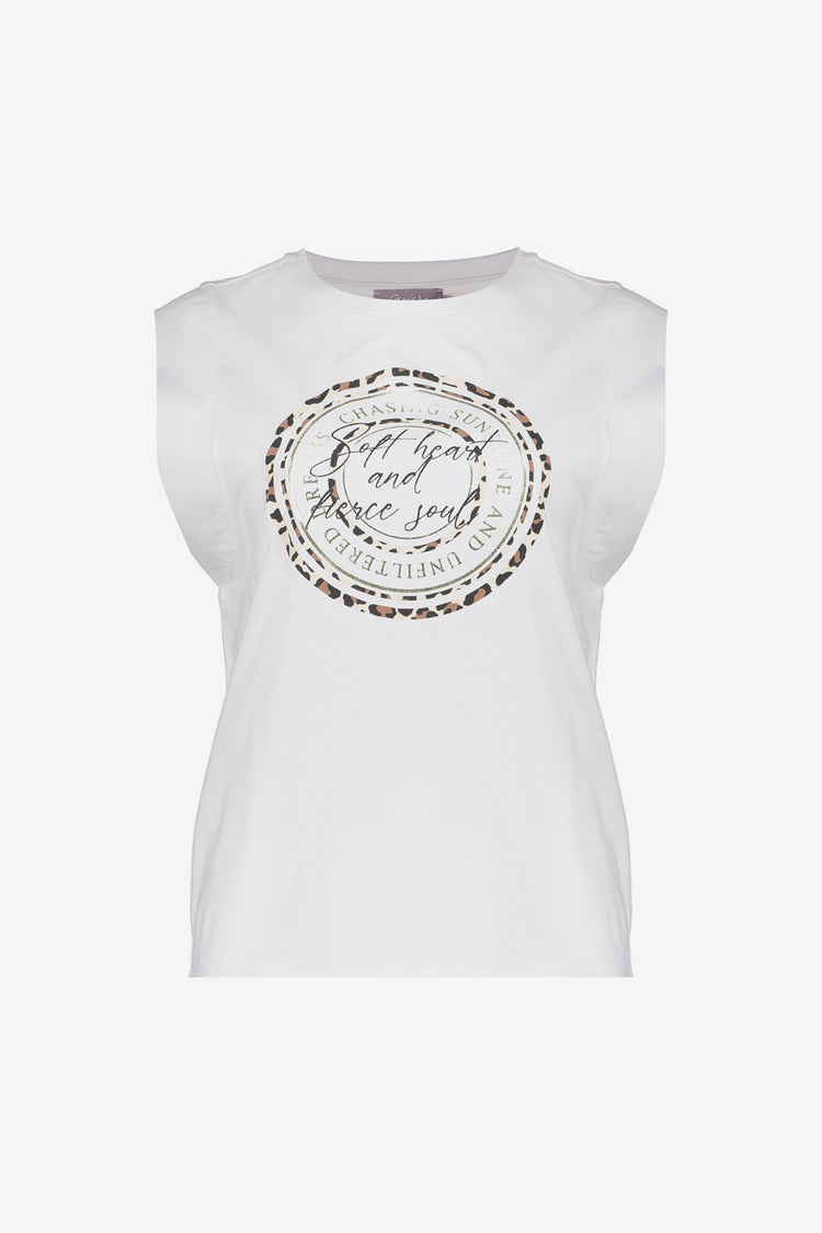 Geisha top met chestprint en moderne mouwinzet