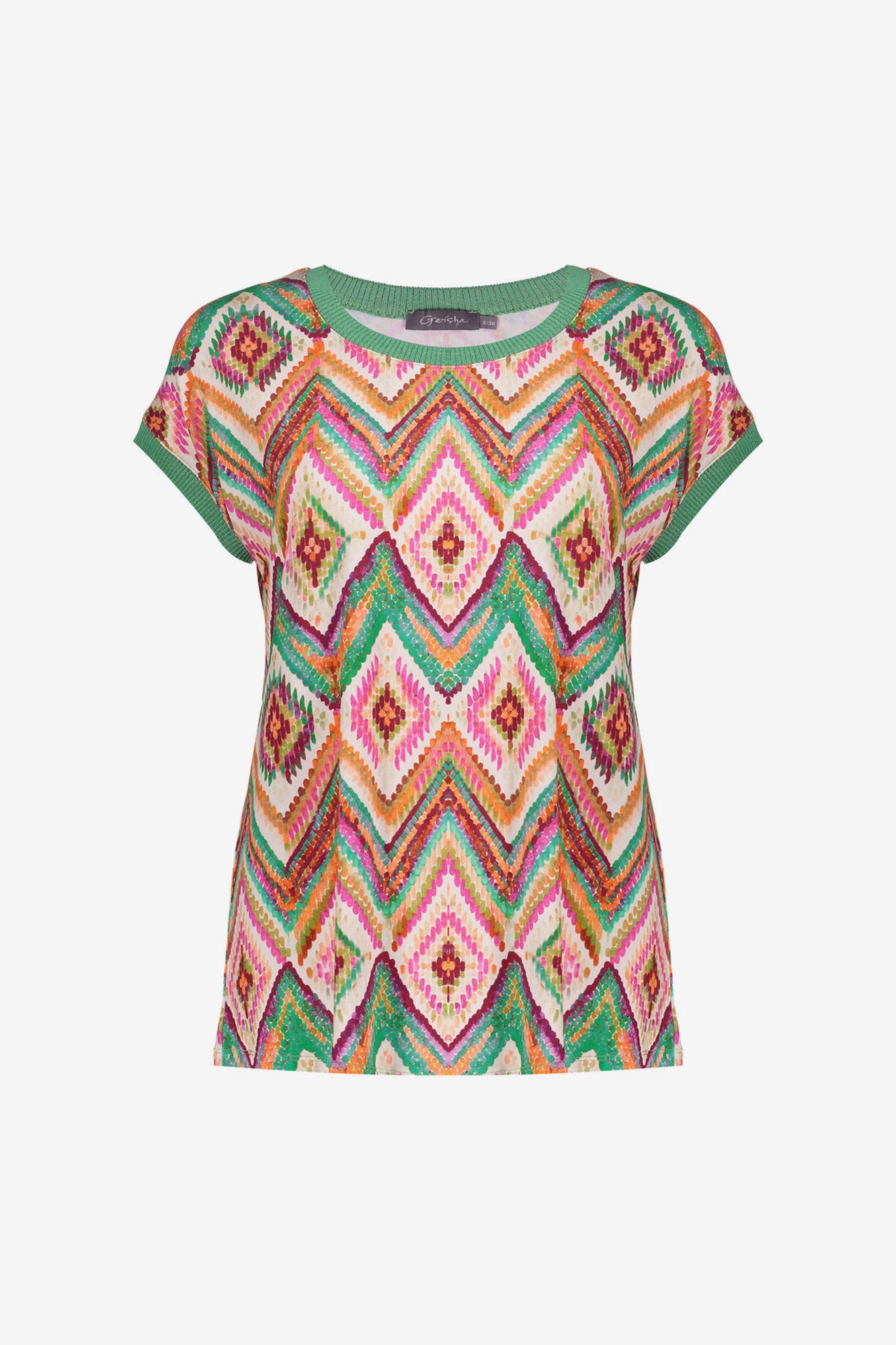 Geisha T-shirt met grafische print en ribboorden met lurex