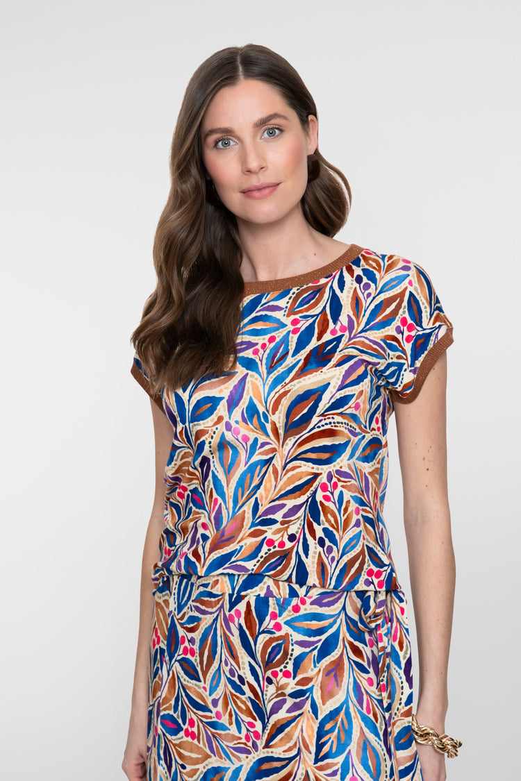 Geisha T-shirt met grafische print en ribboorden met lurex