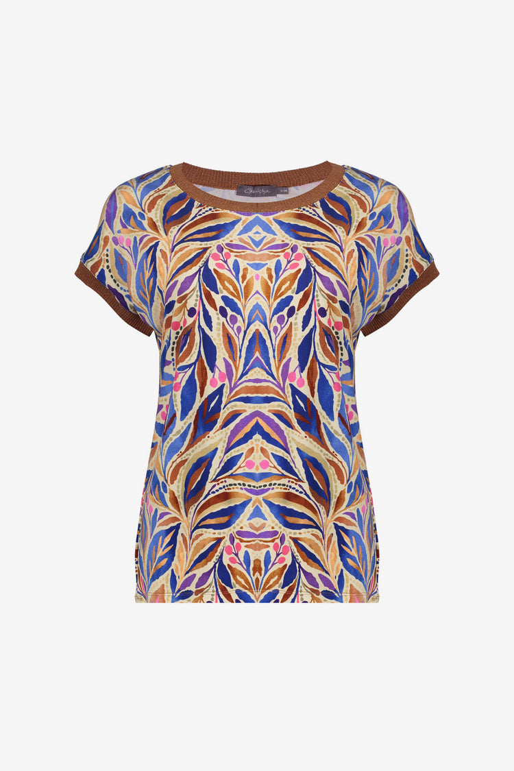 Geisha T-shirt met grafische print en ribboorden met lurex