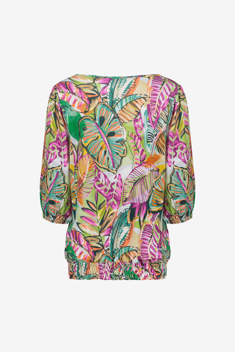 Geisha top met print en smockdetail