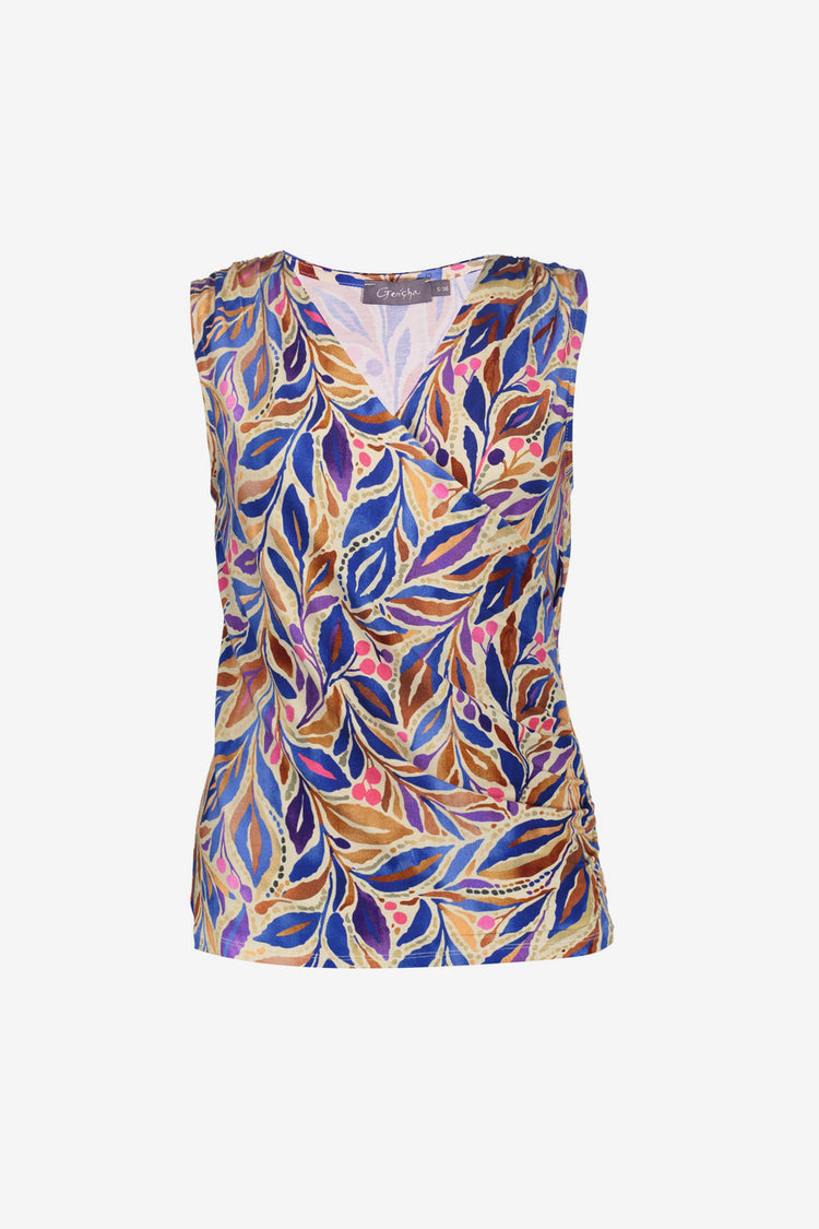 Geisha top met overslaghals en grafische print