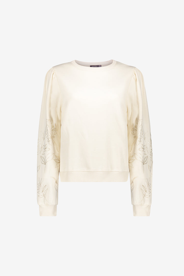 Geisha sweater met geborduurde bloemenmouwen