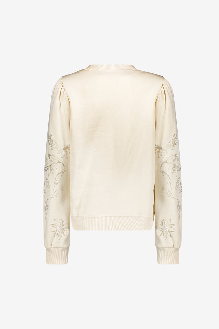 Geisha sweater met geborduurde bloemenmouwen