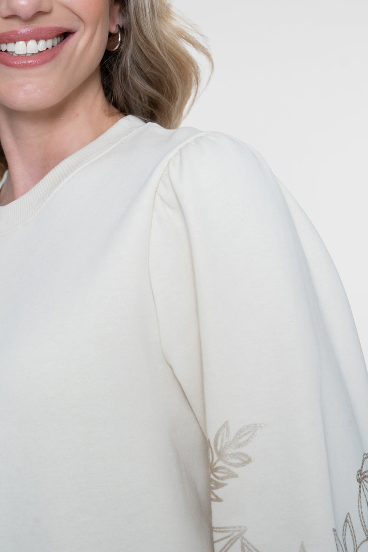 Geisha sweater met geborduurde bloemenmouwen