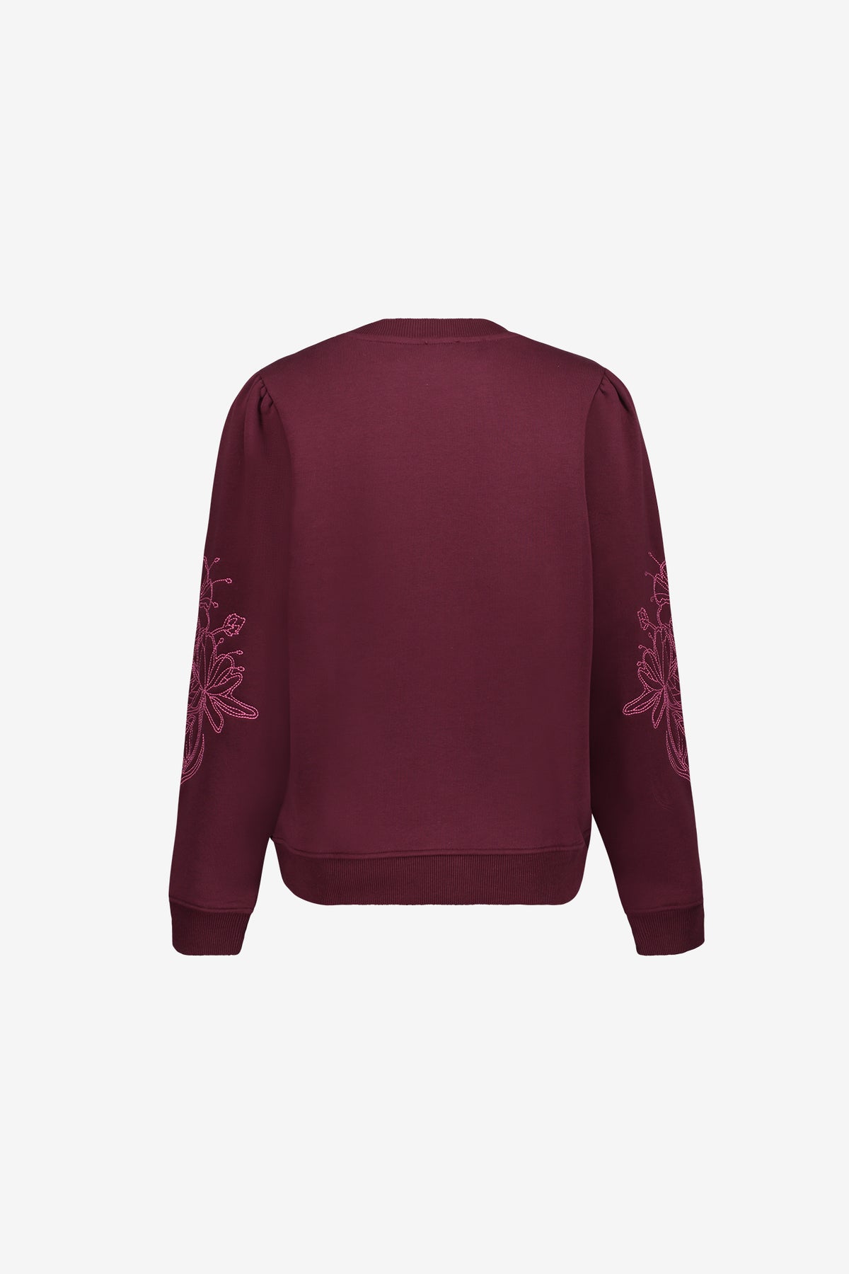 Geisha burgundy sweater met bloemen embroidery op de mouwen