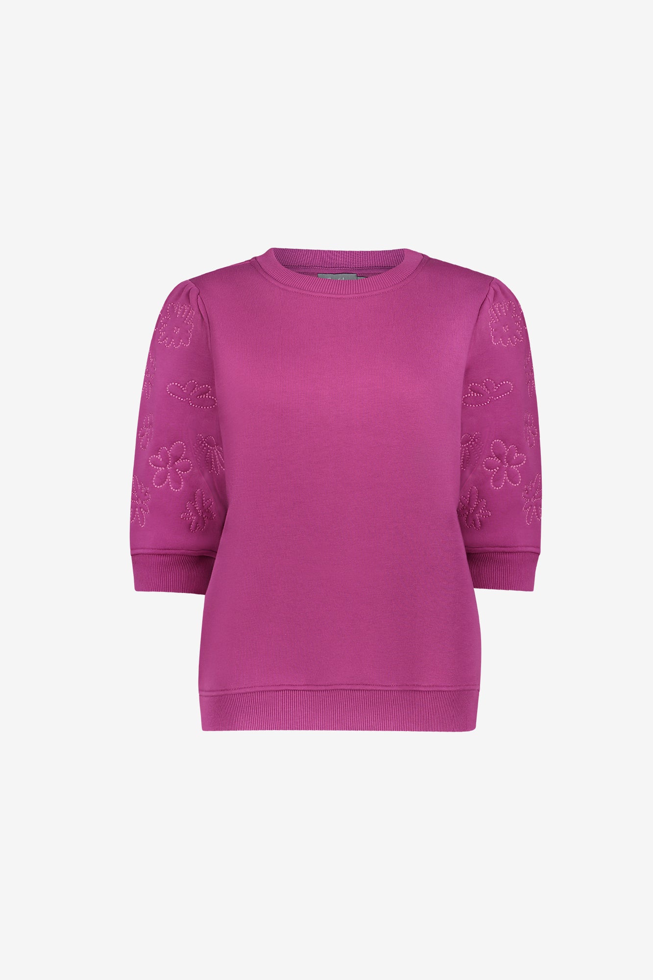 Geisha sweater met halflange mouwen en bloemenborduursel