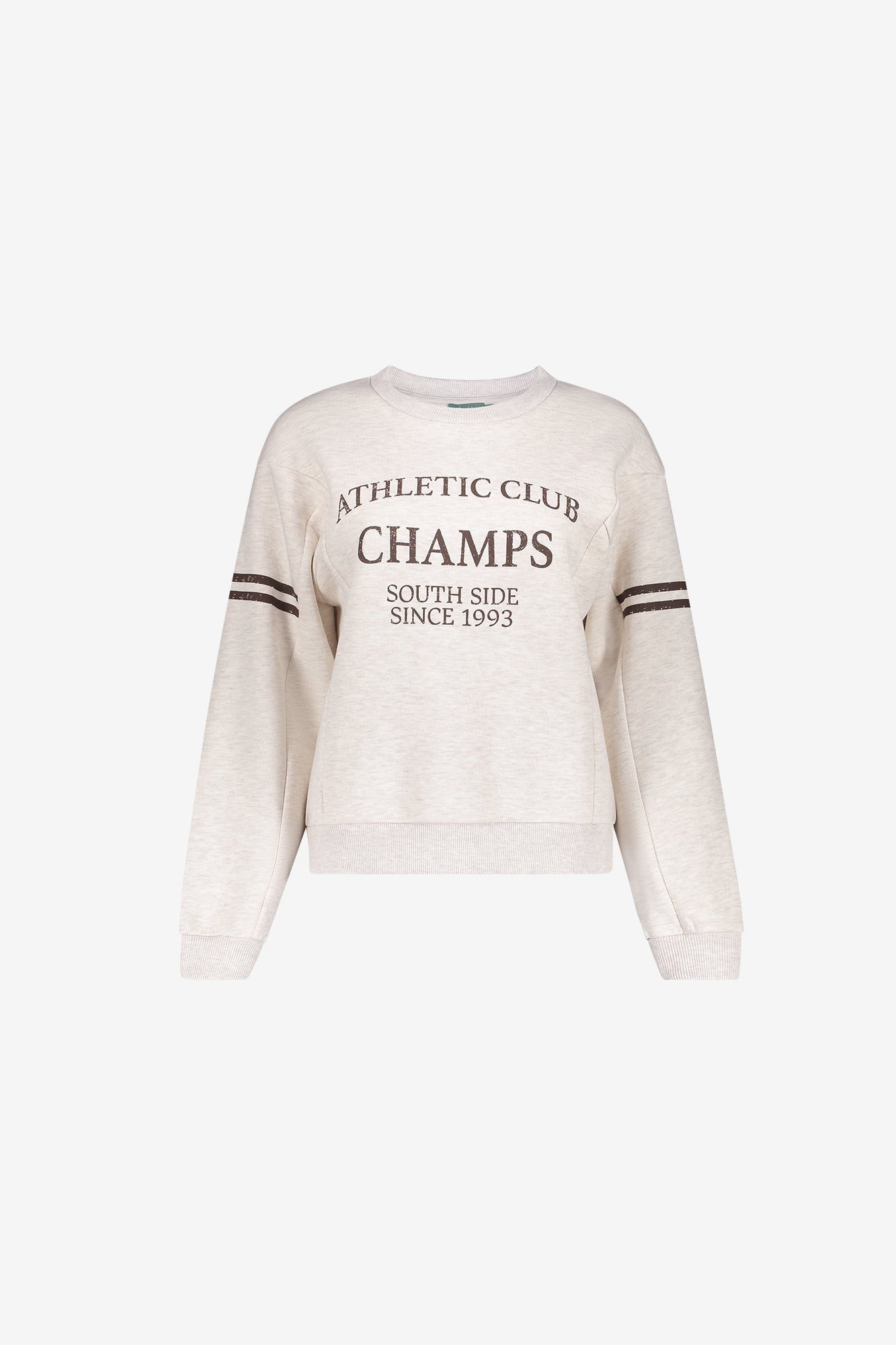Geisha sweater in greige melange met sportieve print