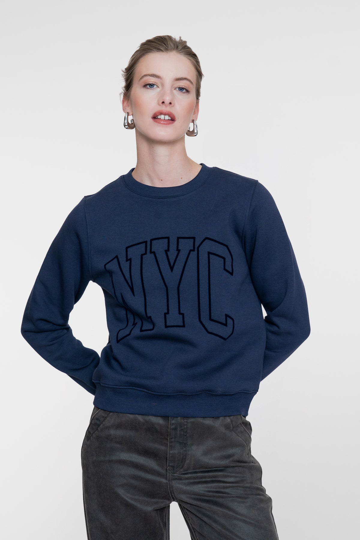 Geisha sweater met NYC print in navy – Shop de look
