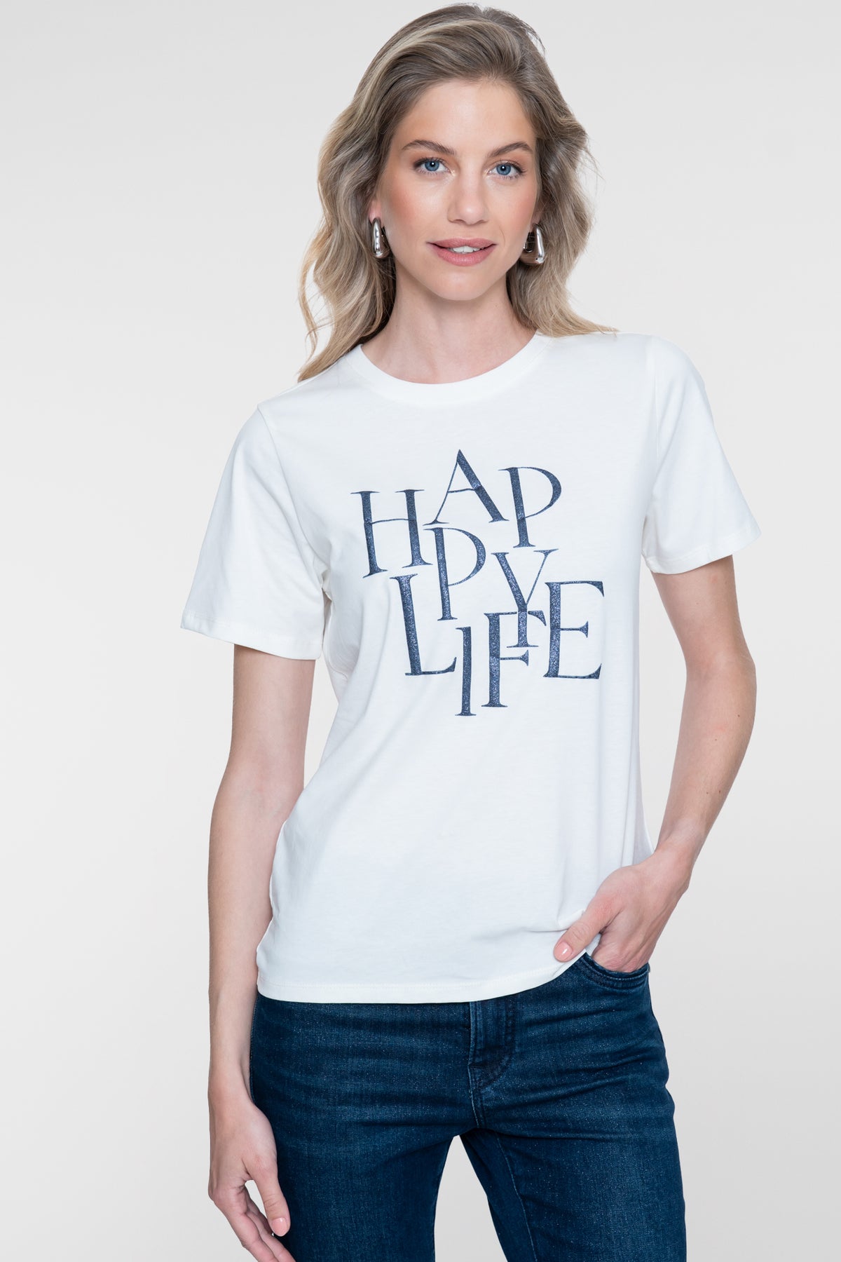 Geisha T-shirt met Happy Life print