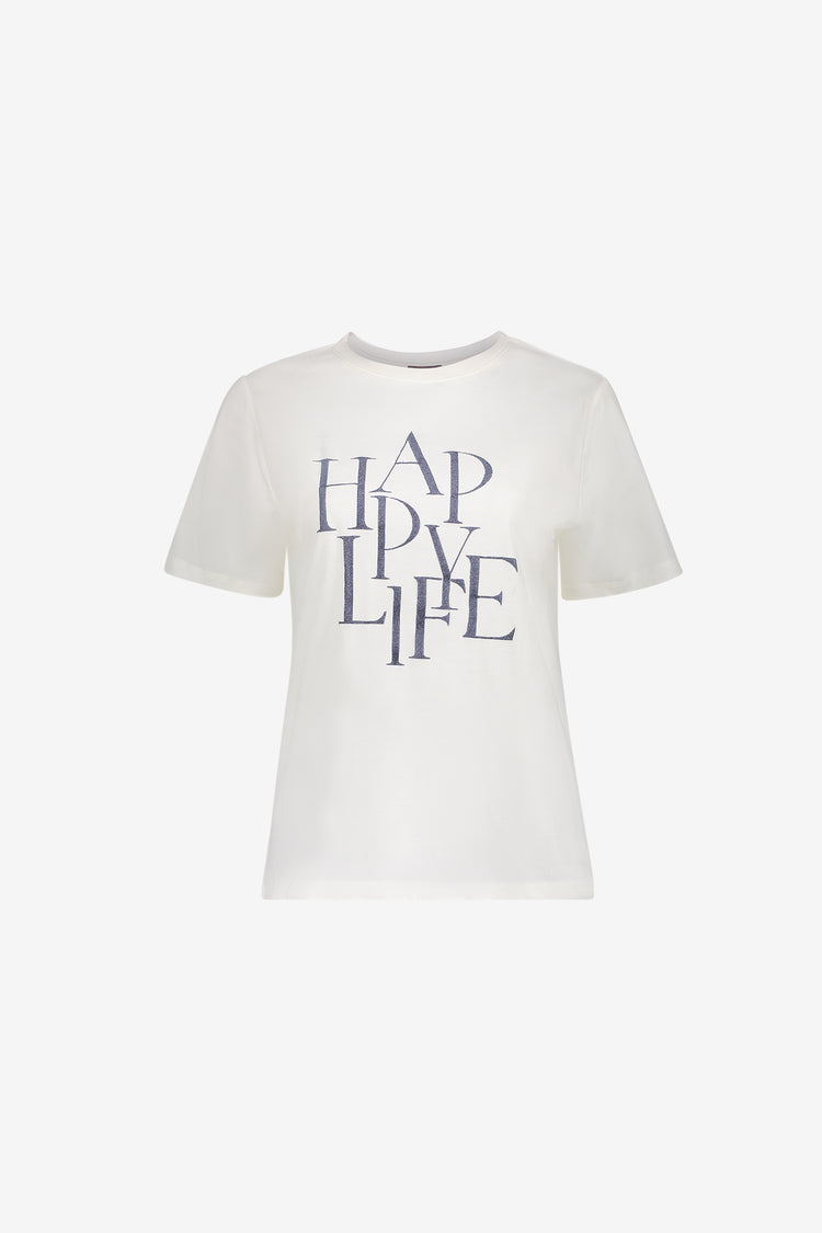 Geisha T-shirt met Happy Life print