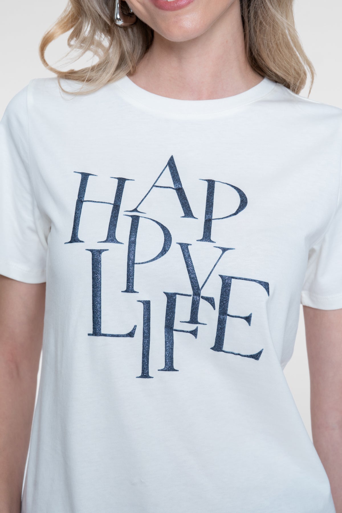 Geisha T-shirt met Happy Life print