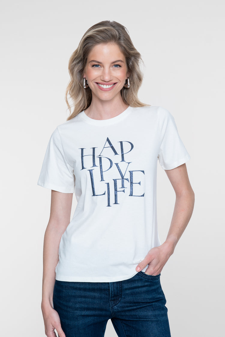 Geisha T-shirt met Happy Life print