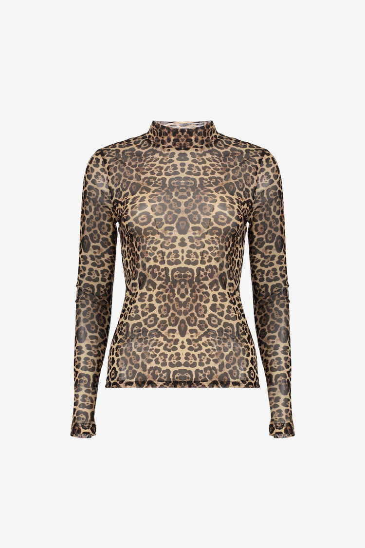 Geisha mesh top met panterprint en turtle neck