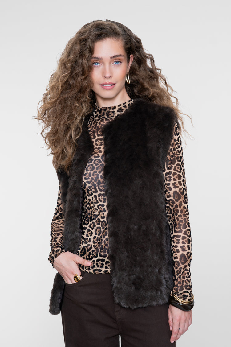 Geisha mesh top met panterprint en turtle neck