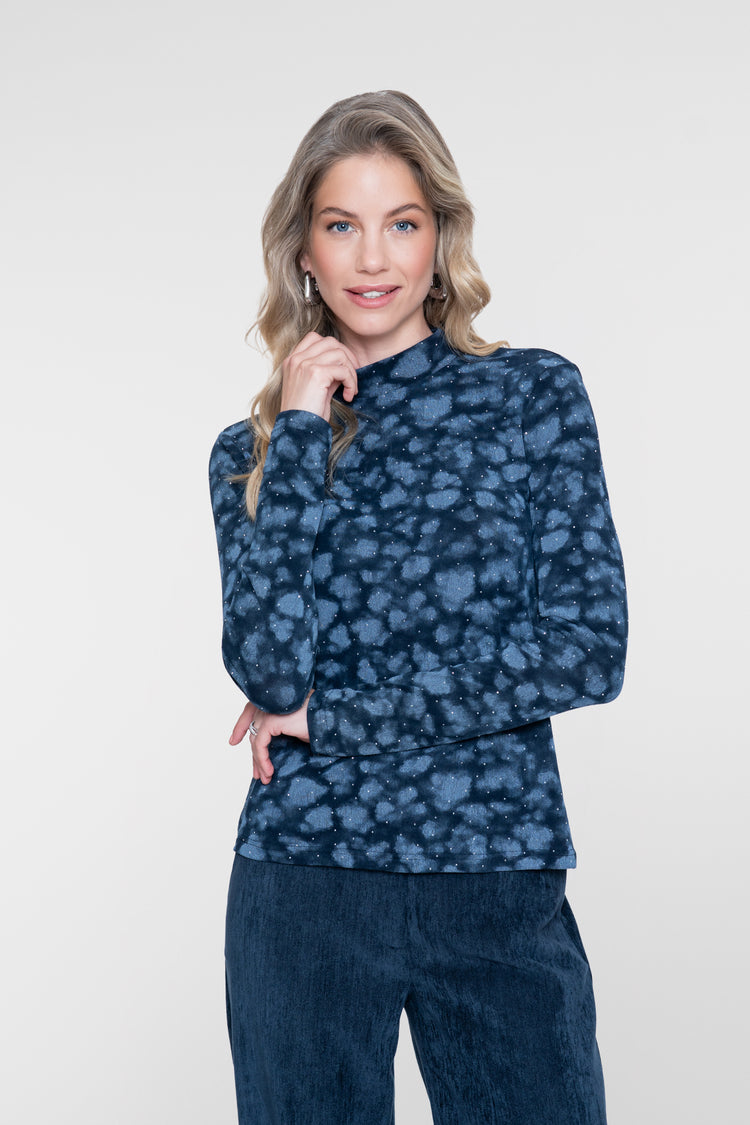 Geisha top met dessin, rhinestones en turtle neck