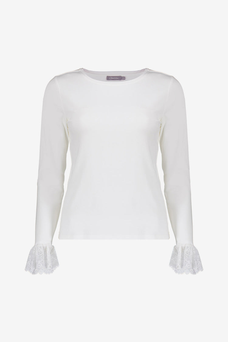 Geisha basic top met kanten volantmanchetten