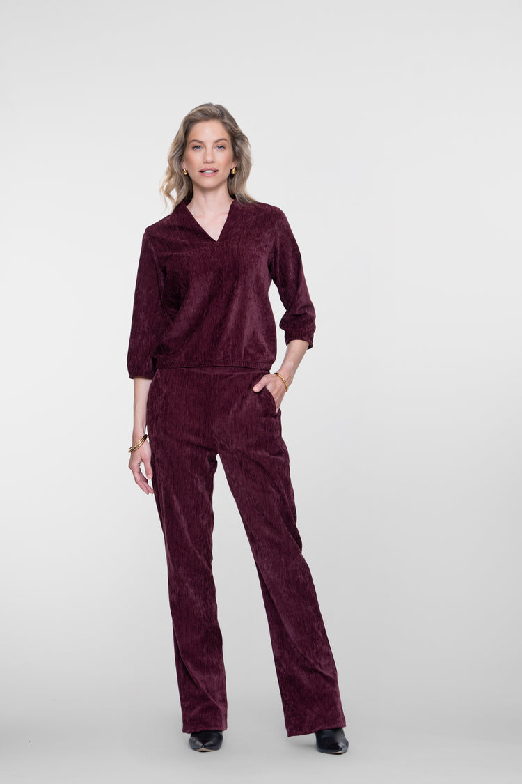 Geisha veloursachtige top met V-snit en 3/4 mouwen