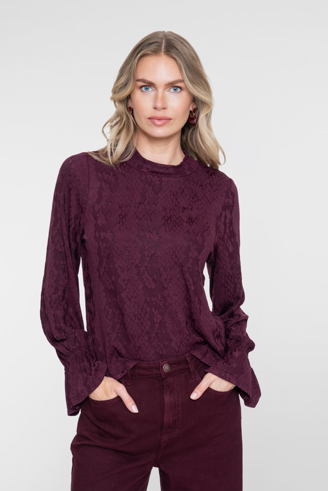 Geisha top met slangenprint en ruffle mouwen