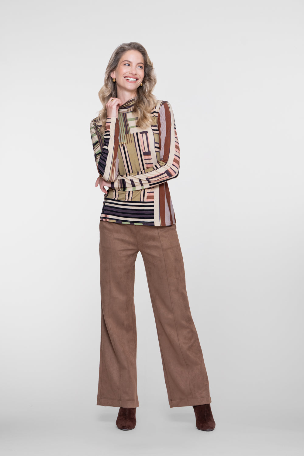 Geisha turtleneck top met retro print en comfortabele stretch