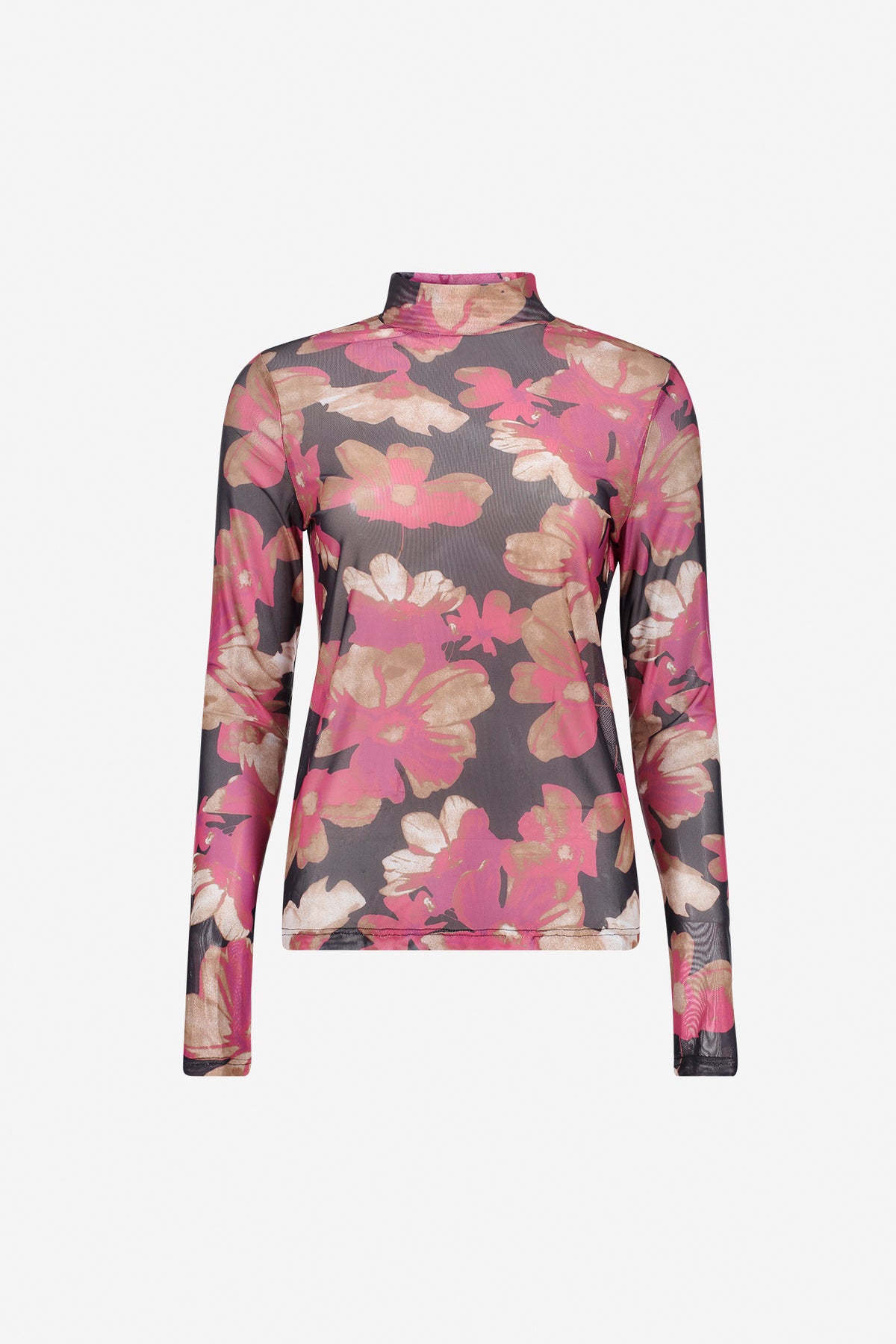 Geisha mesh top met bloemenprint en opstaande hals