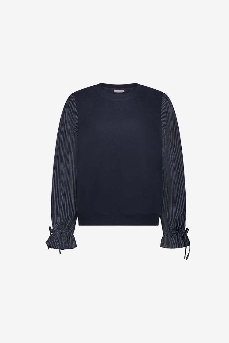 Geisha sweater met gestreepte blousemouwen en ruffle details