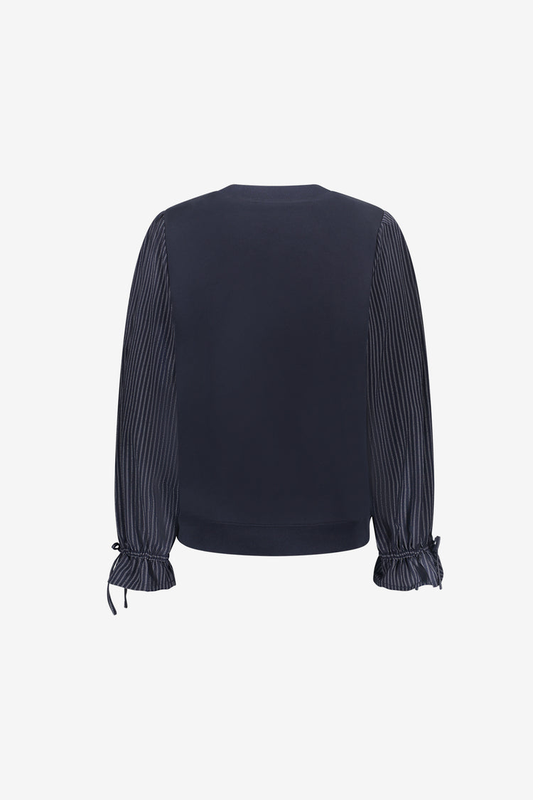 Geisha sweater met gestreepte blousemouwen en ruffle details