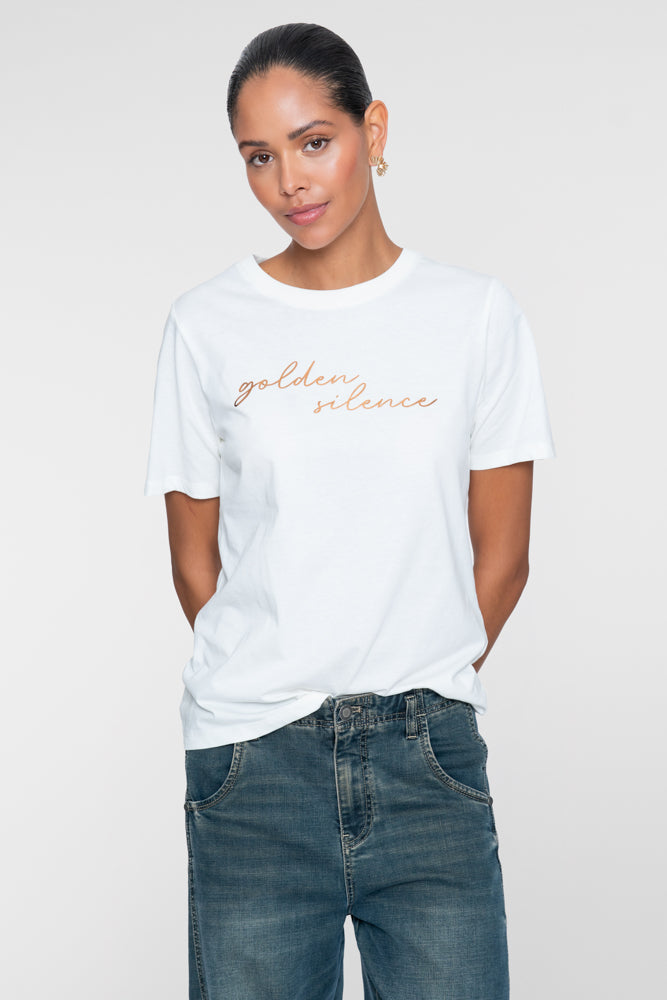 Geisha wit T-shirt met Golden Silence print