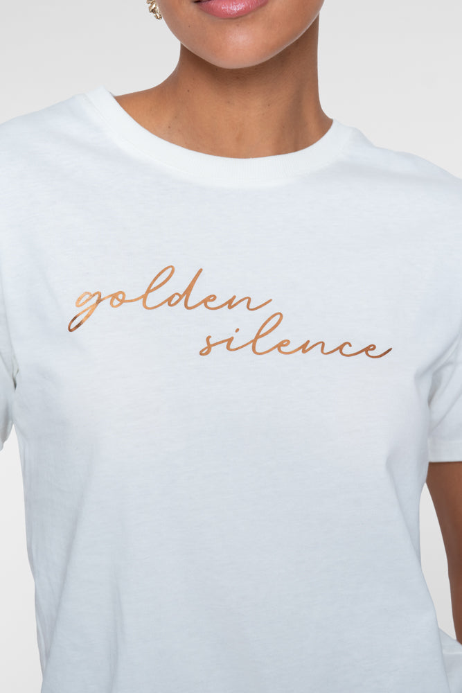 Geisha wit T-shirt met Golden Silence prin