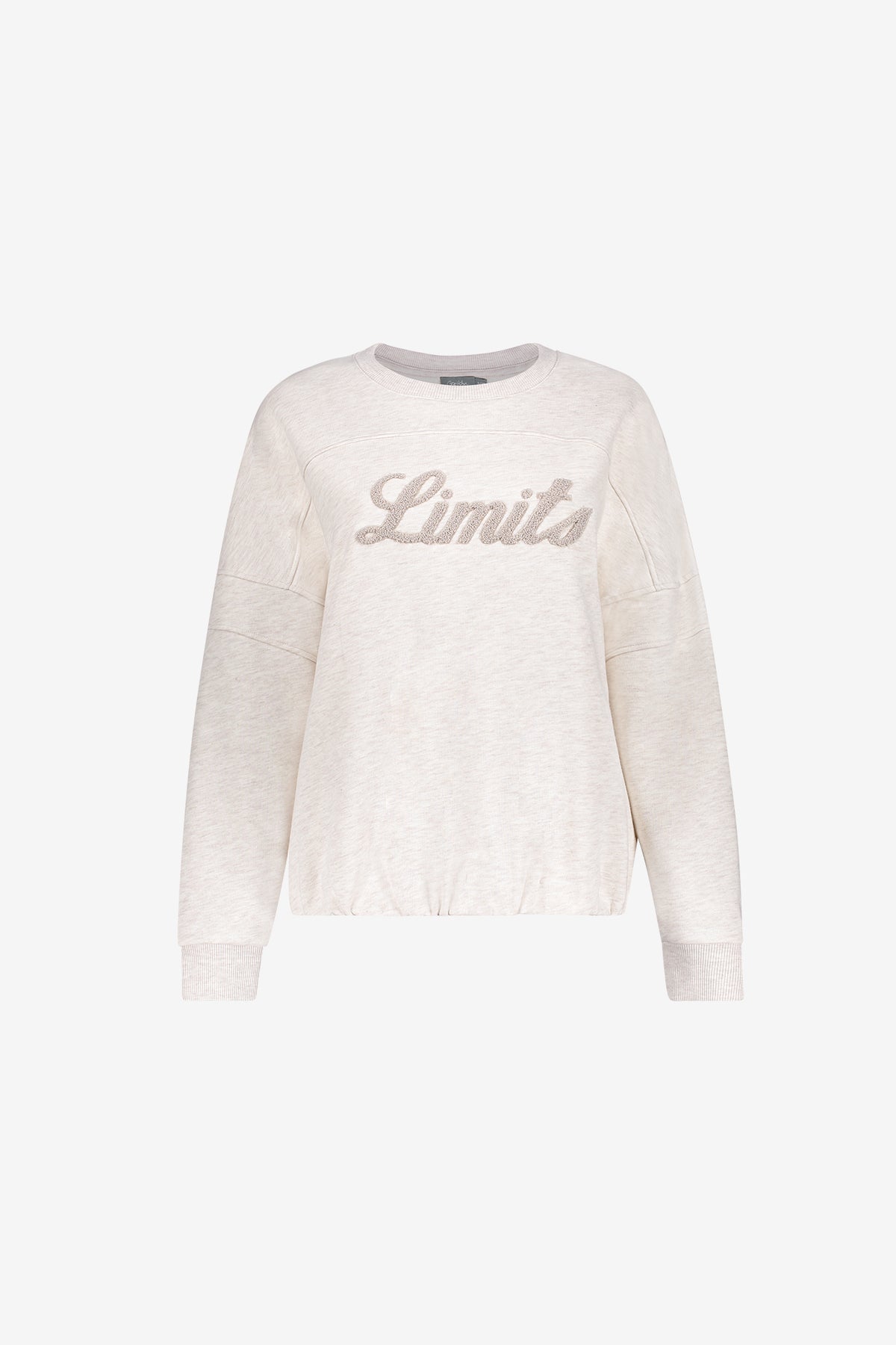 Geisha sportieve sweater met Limits opdruk en ballonmouwen