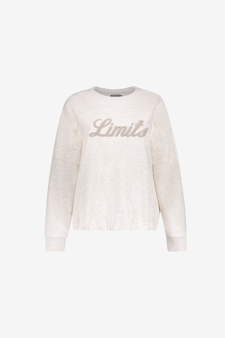 Geisha sportieve sweater met Limits opdruk en ballonmouwen