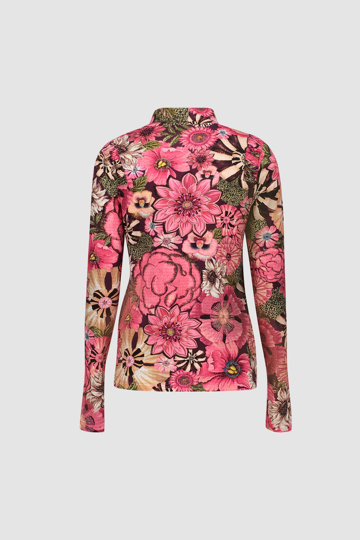 Geisha bloementop met smockdetail en opstaande hals