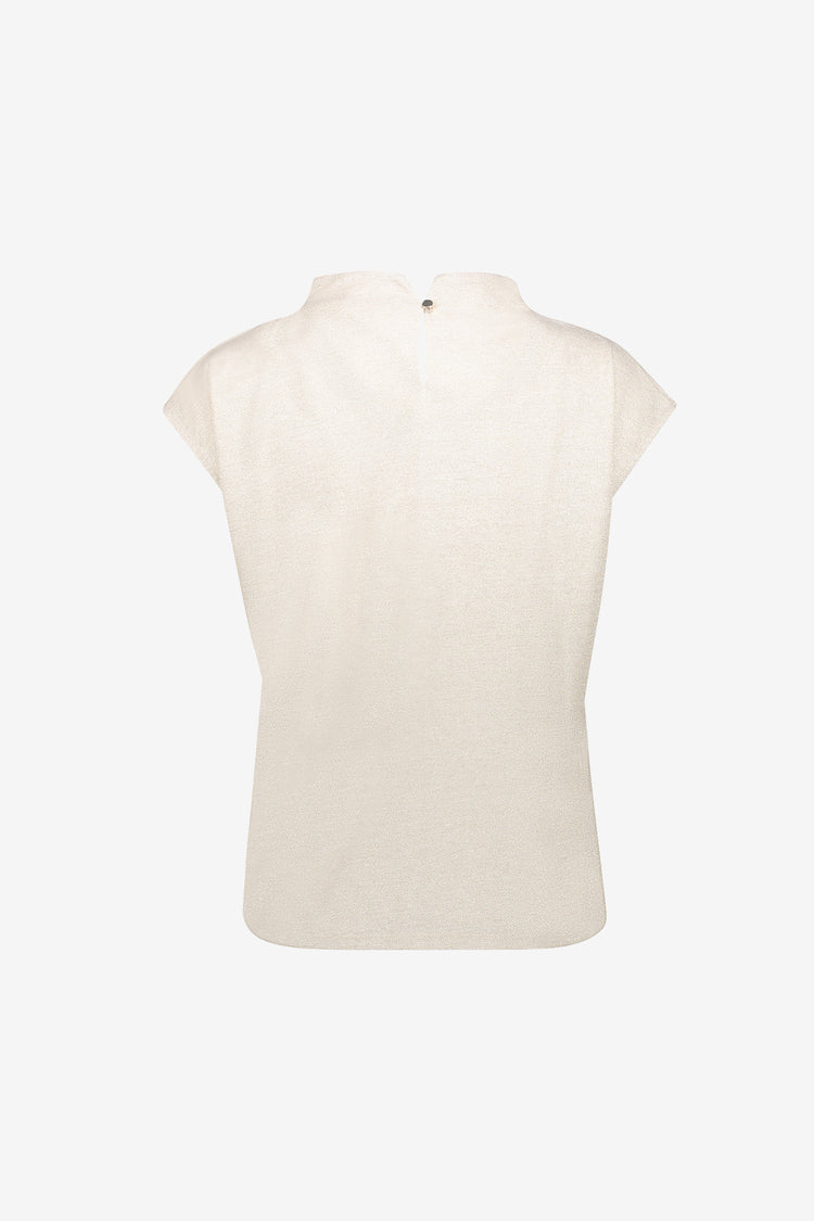Geisha top met gouden lurex en gedrapeerd schouderdetail