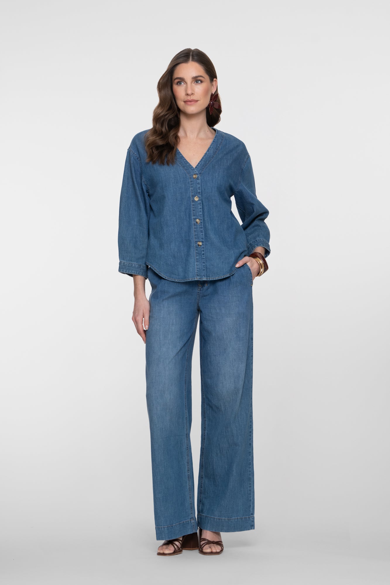 Geisha denim blouse met V-hals