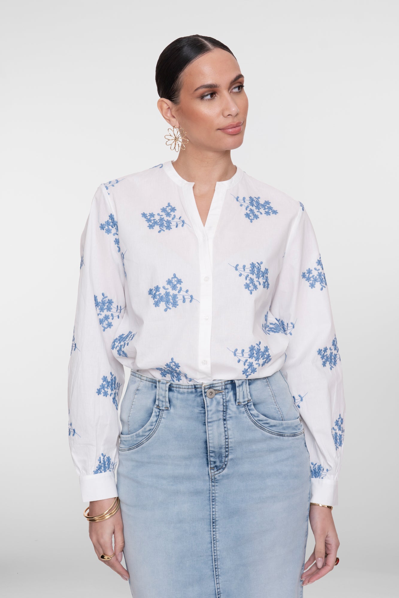 Geisha blouse geborduurde bloemen