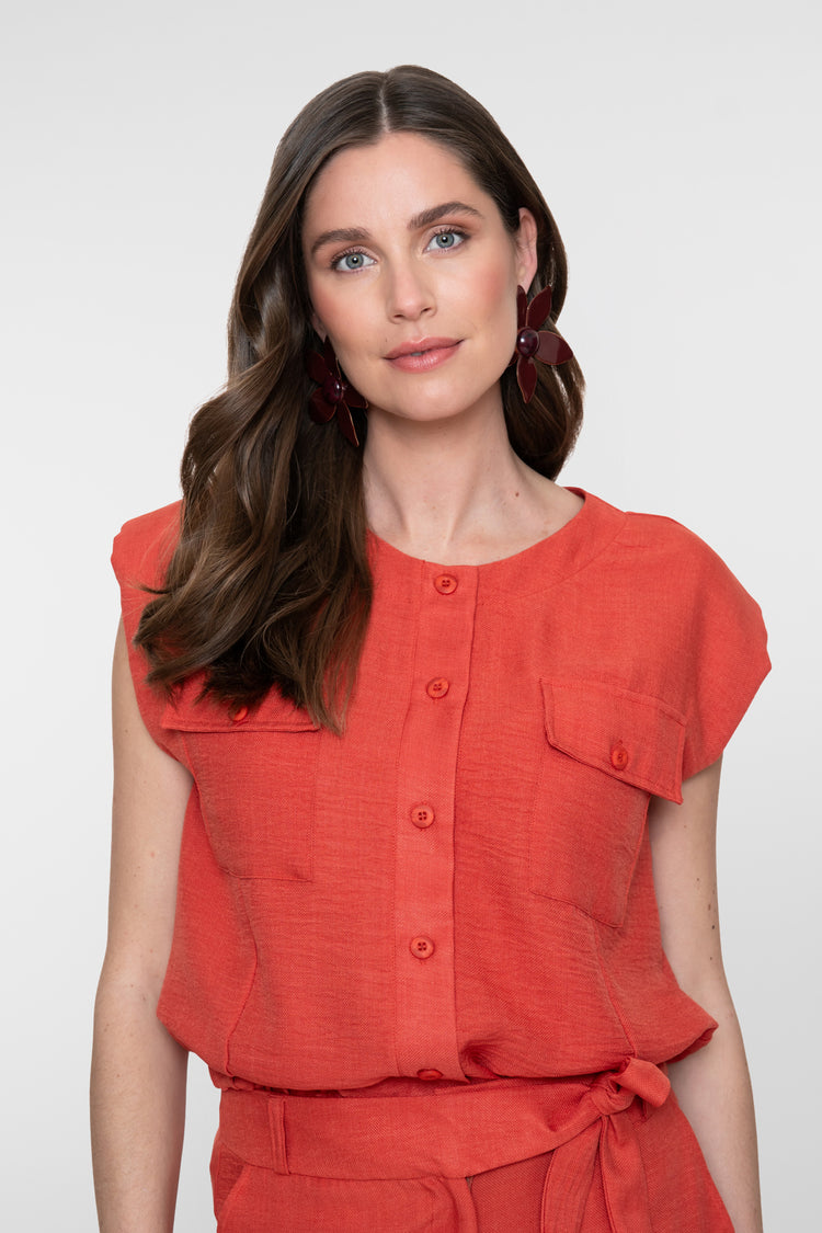 Geisha cropped blouse met linnenlook