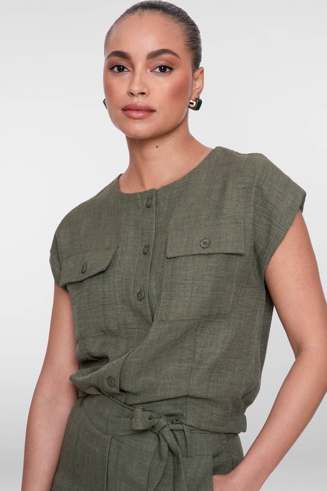 Geisha cropped blouse met linnenlook