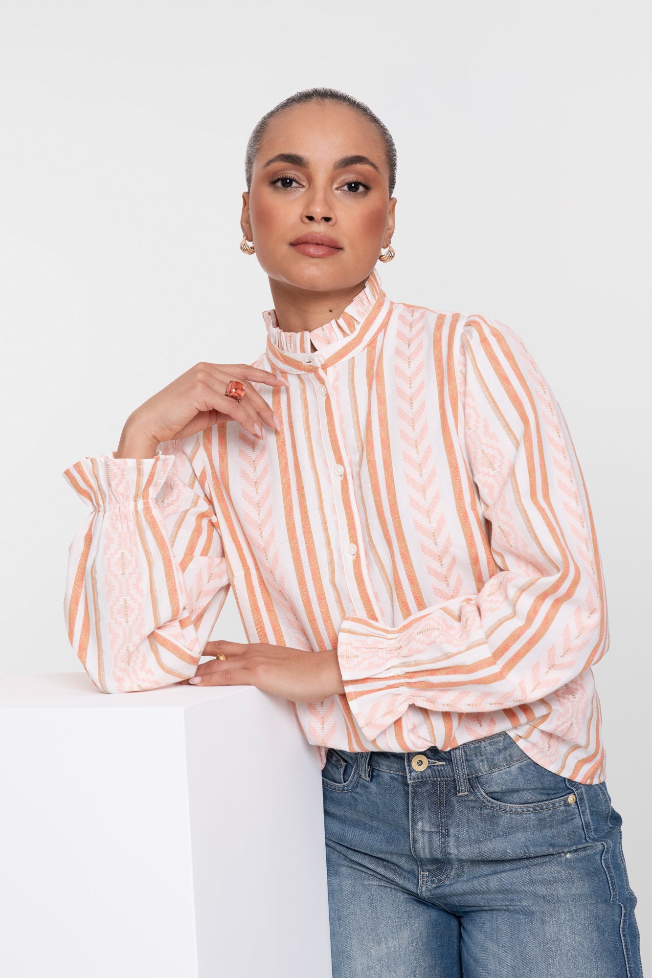 Geisha jacquard blouse met print