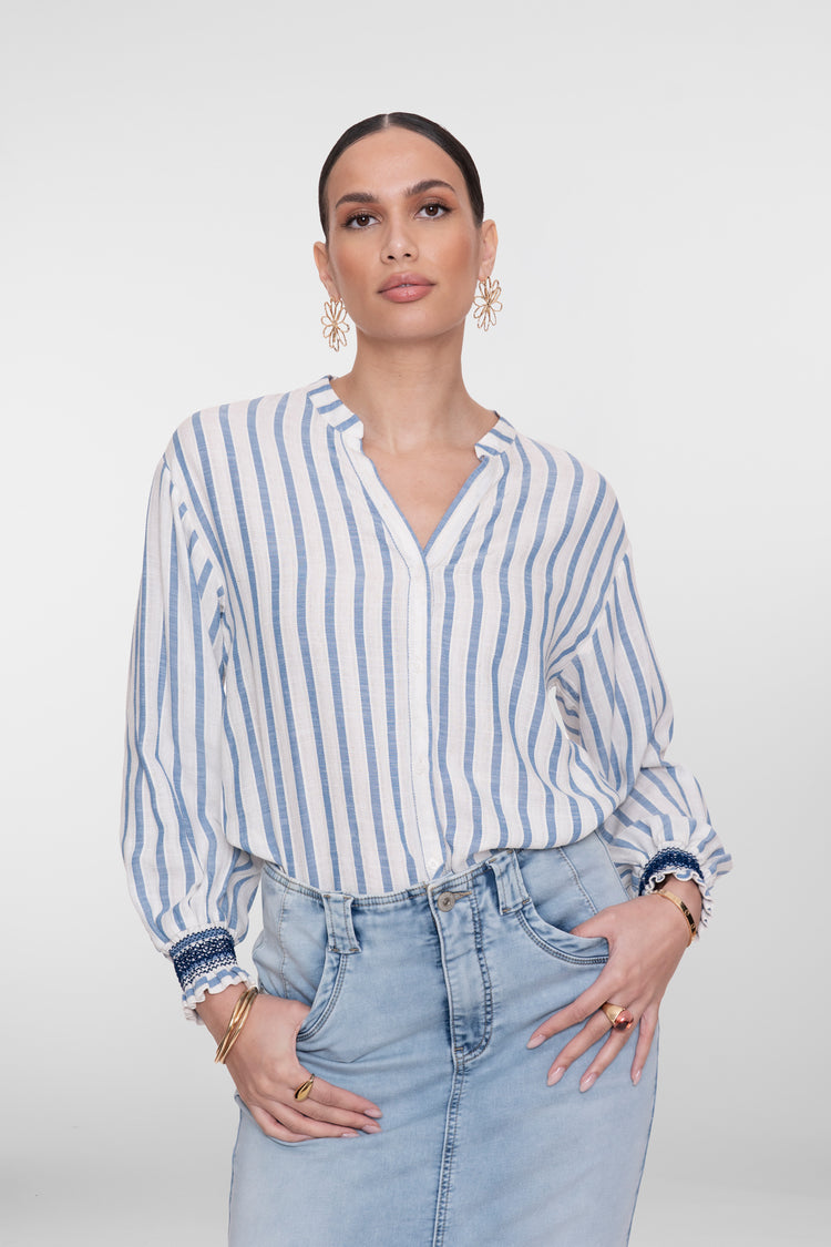 Geisha gestreepte blouse met sierlijke cuffs