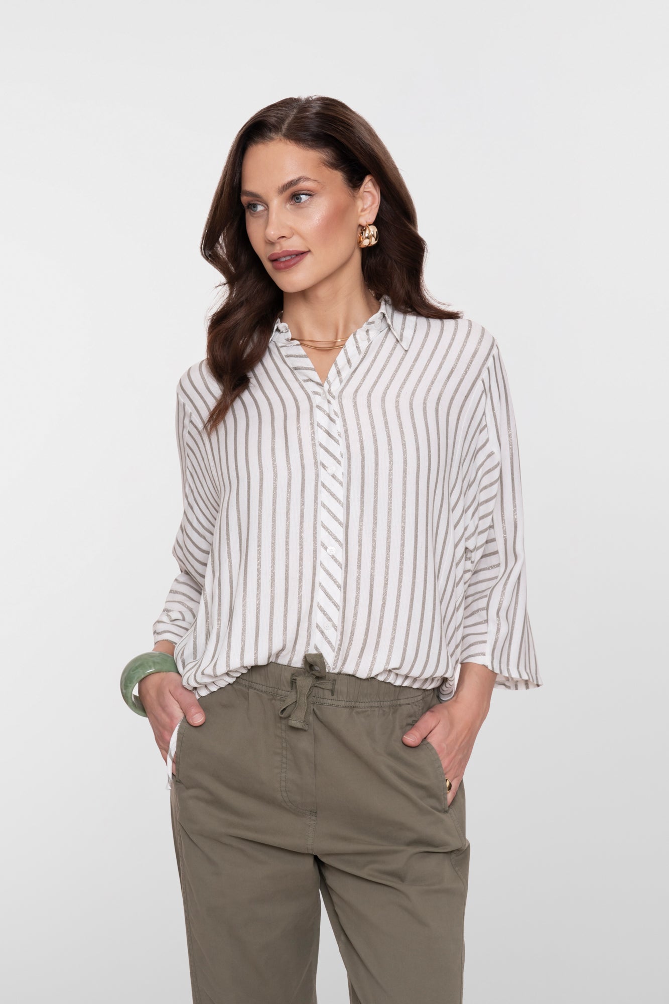 Geisha damesblouse met zilveren strepen en losse fit