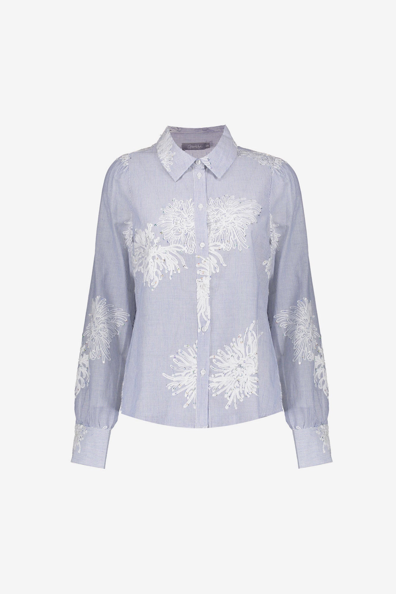 Geisha blouse met geborduurde bloemen en strepen
