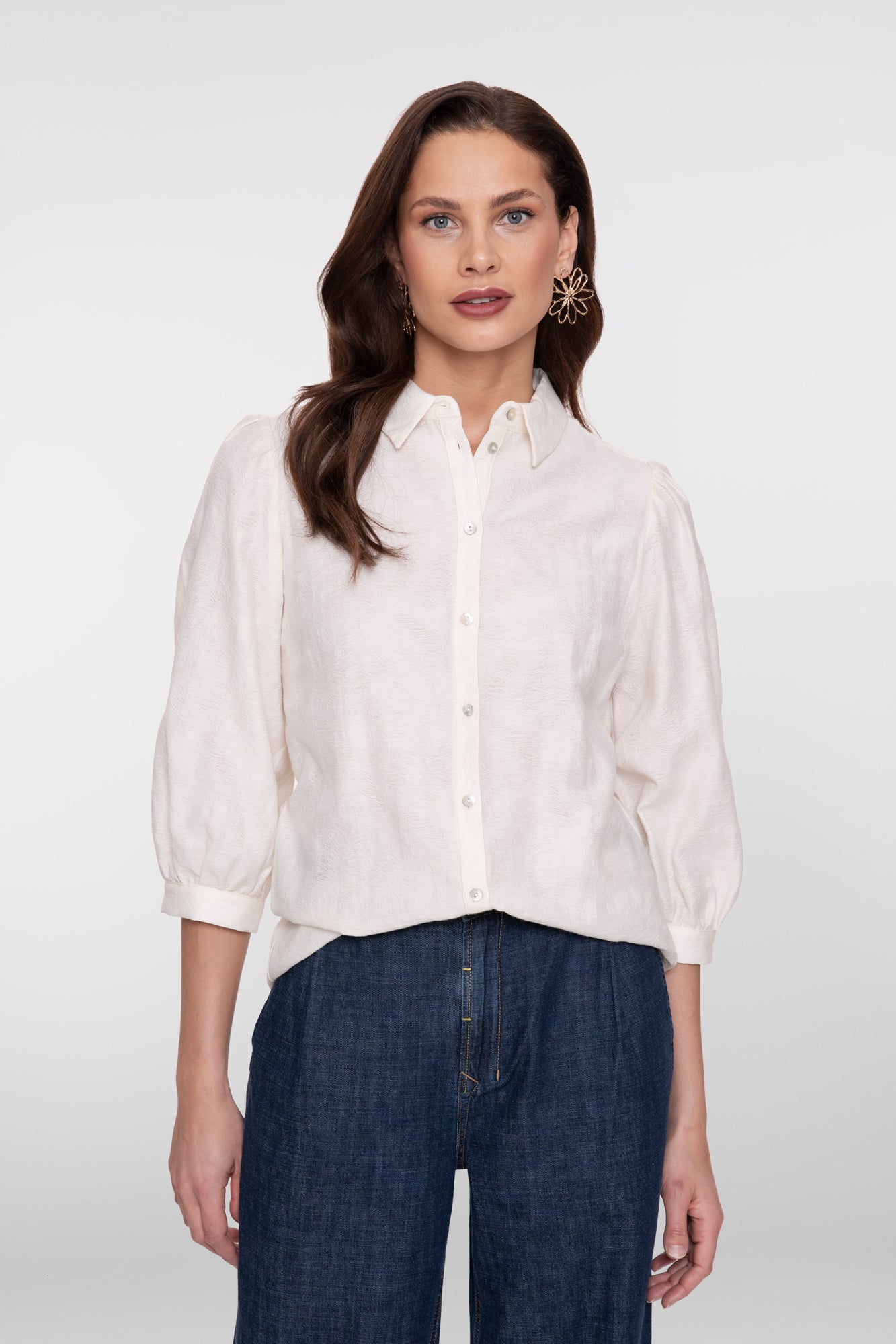 Geisha blouse met structuur en pofmouwen