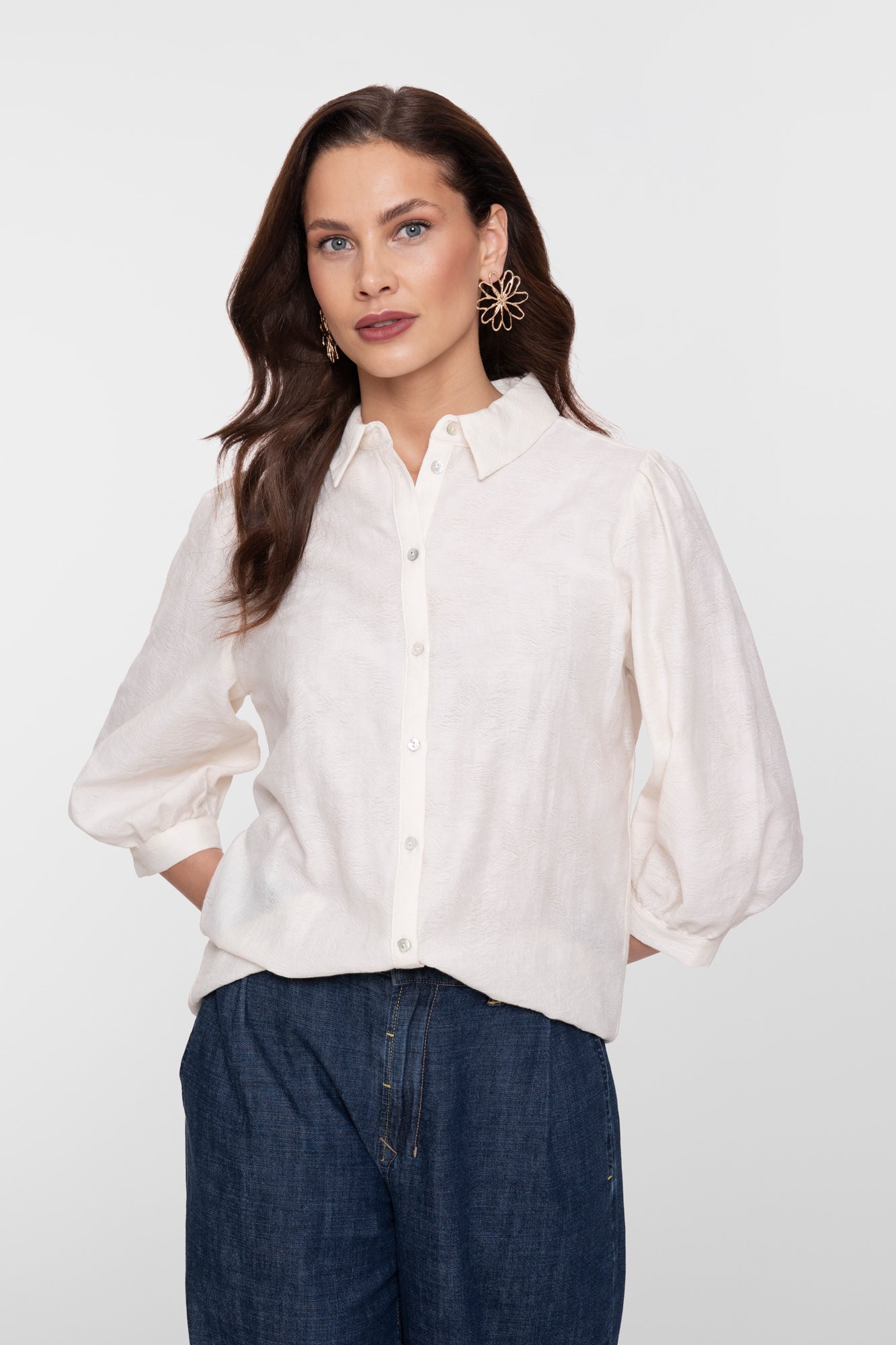 Geisha blouse met structuur en pofmouwen