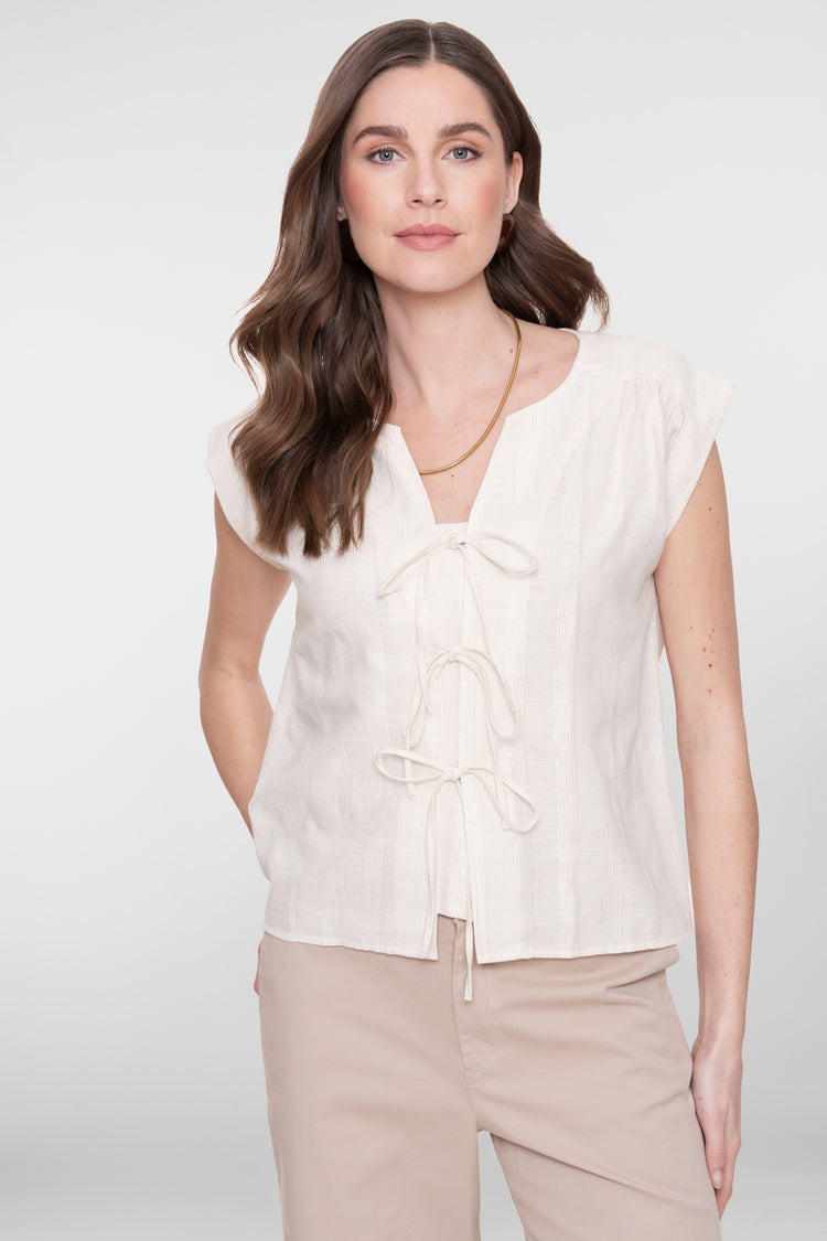 Geisha blouse met sierlijke striksluiting en lurex