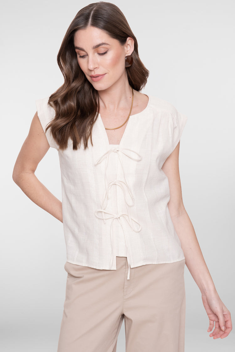 Geisha blouse met sierlijke striksluiting en lurex