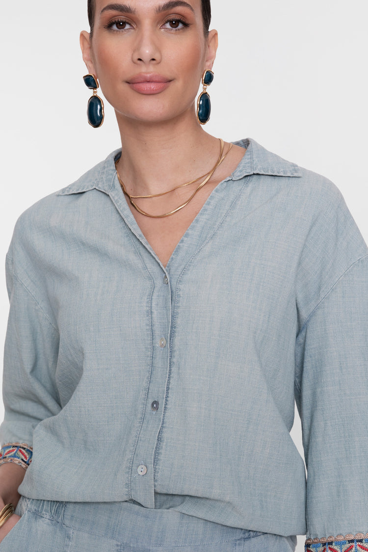 Geisha blouse denim met tape detail