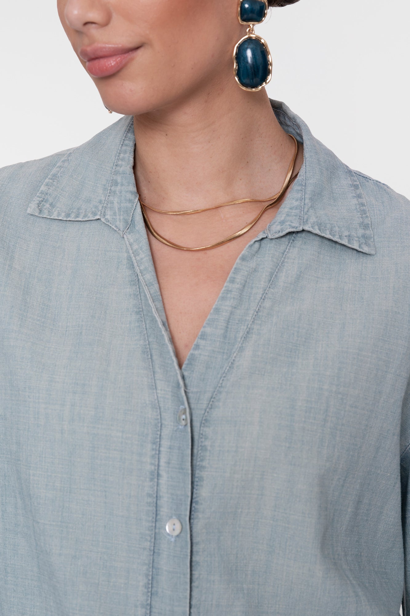 Geisha blouse denim met tape detail